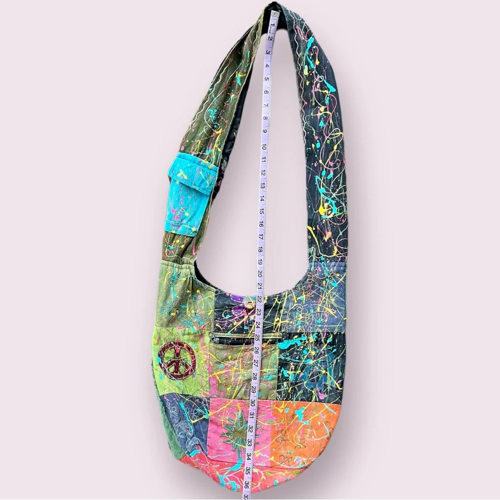 Artist made - boho hippy paint splatter shoulder bag - Picture 10 of 12